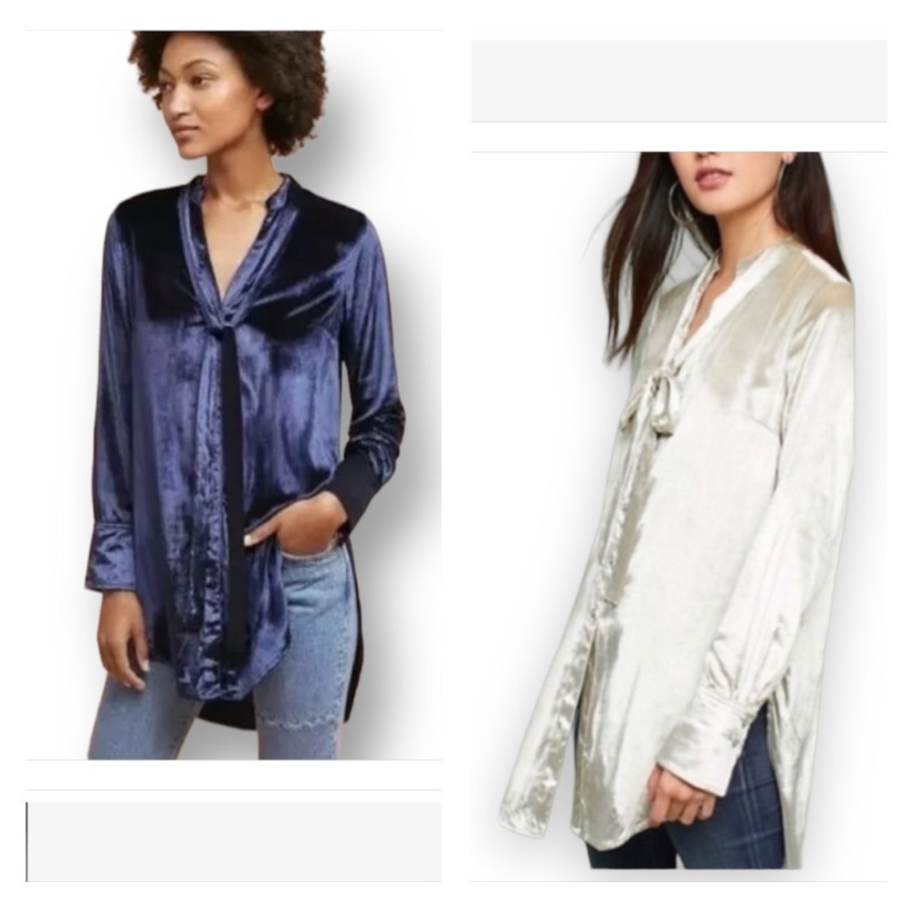 Anthropologie Maeve Crushed Velvet Champagne Tunic Oversized Shirt Blouse Sz 8
